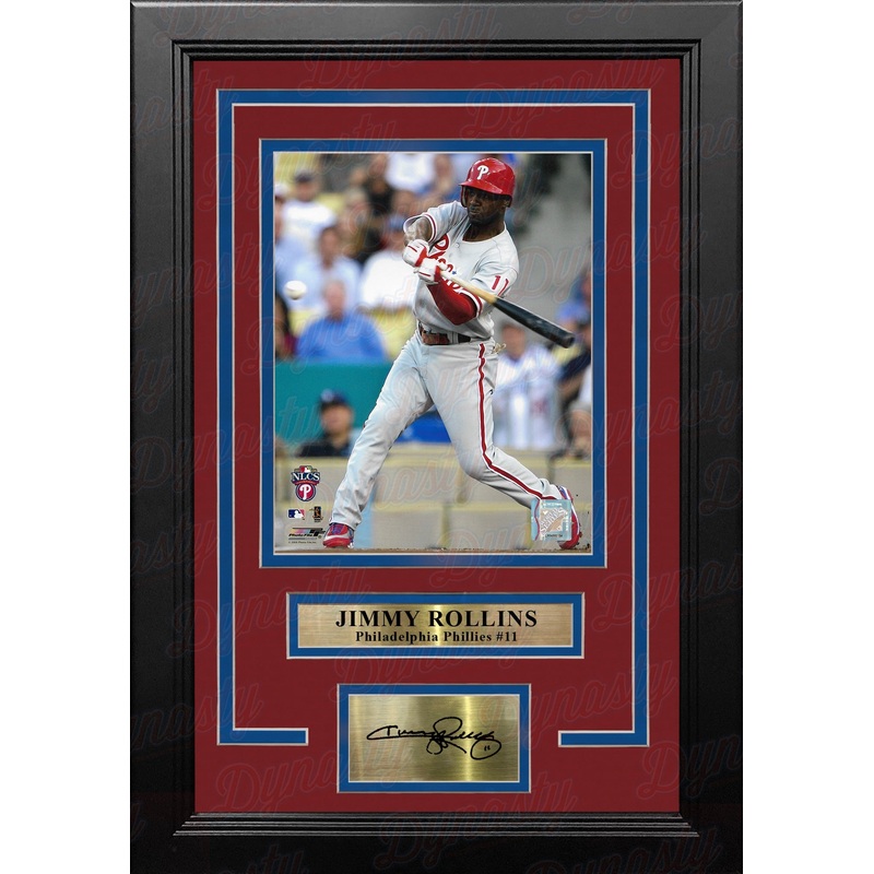 Jimmy Rollins in Action Philadelphia Phillies 8x10 Framed Photo with Engraved Autograph