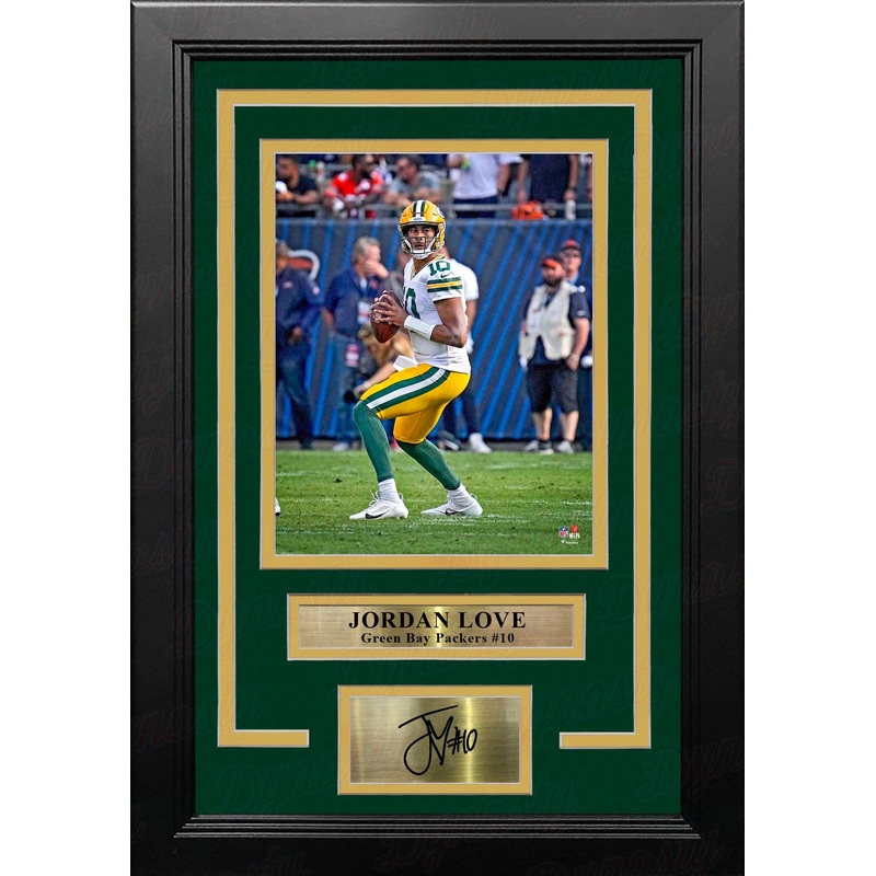 Jordan Love in Action Green Bay Packers 8" x 10" Framed Football Photo with Engraved Autograph