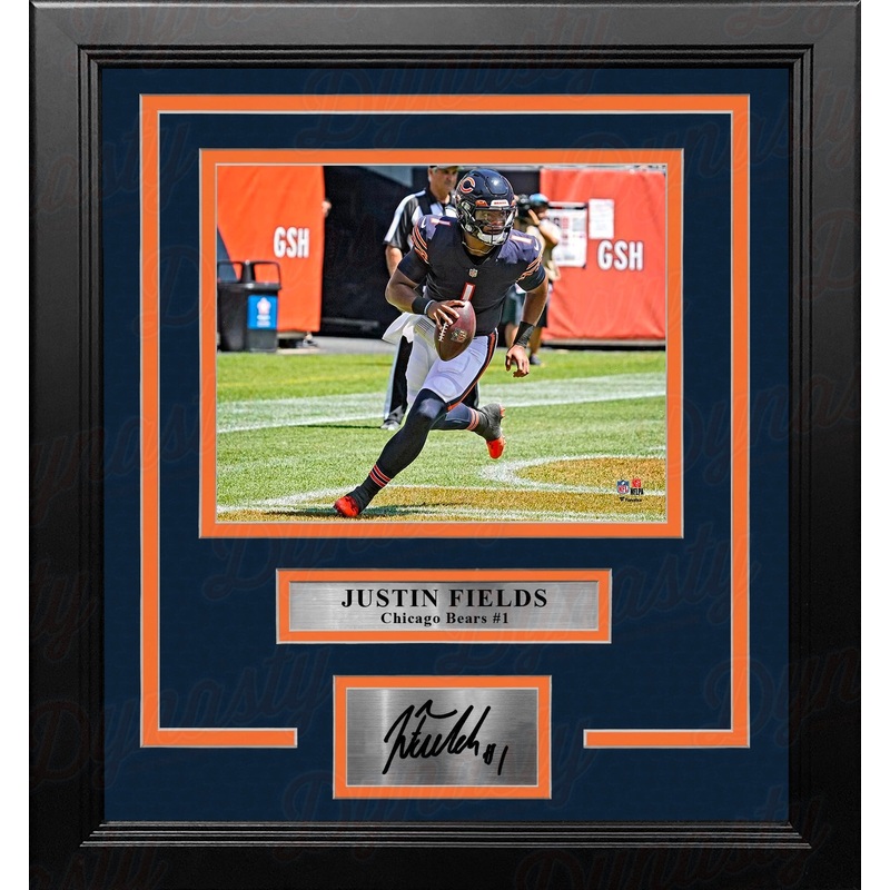 Justin Fields on the Run Chicago Bears 8" x 10" Framed Football Photo with Engraved Autograph