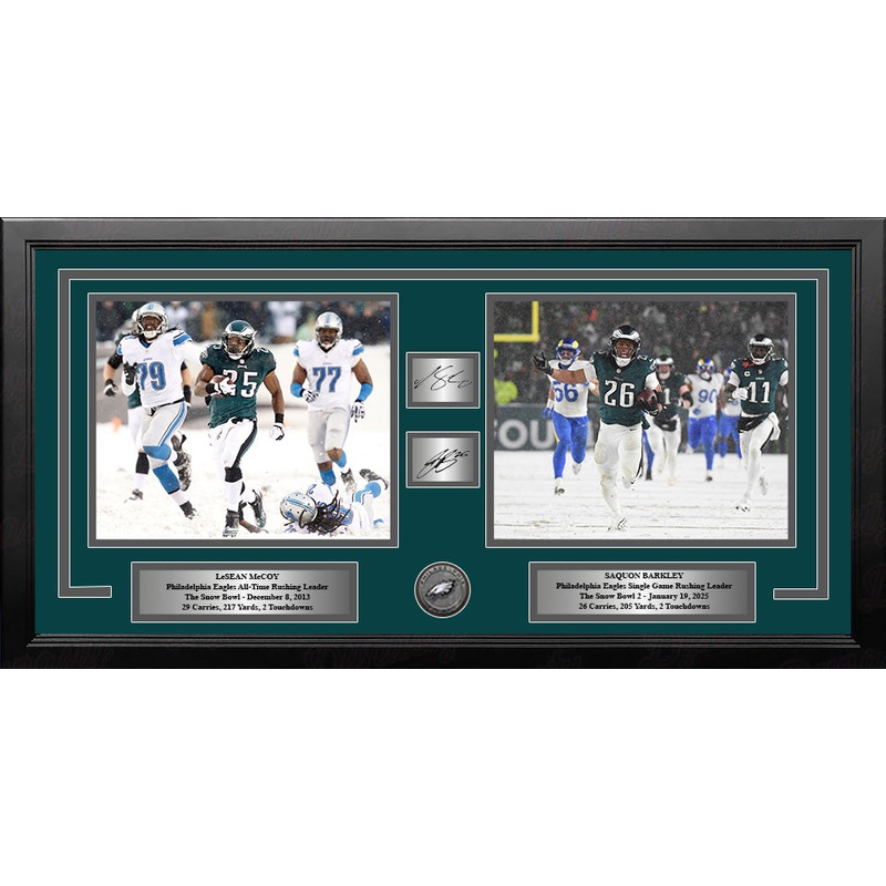 LeSean McCoy & Saquon Barkley Snow Bowl Philadelphia Eagles Framed Photos with Engraved Autographs