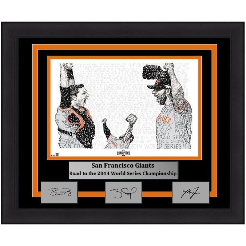 Madison Bumgarner, Pablo Sandoval, & Buster Posey San Francisco Giants 2014 World Series 16" x 20" Framed Word-Art Photo with Engraved Autographs