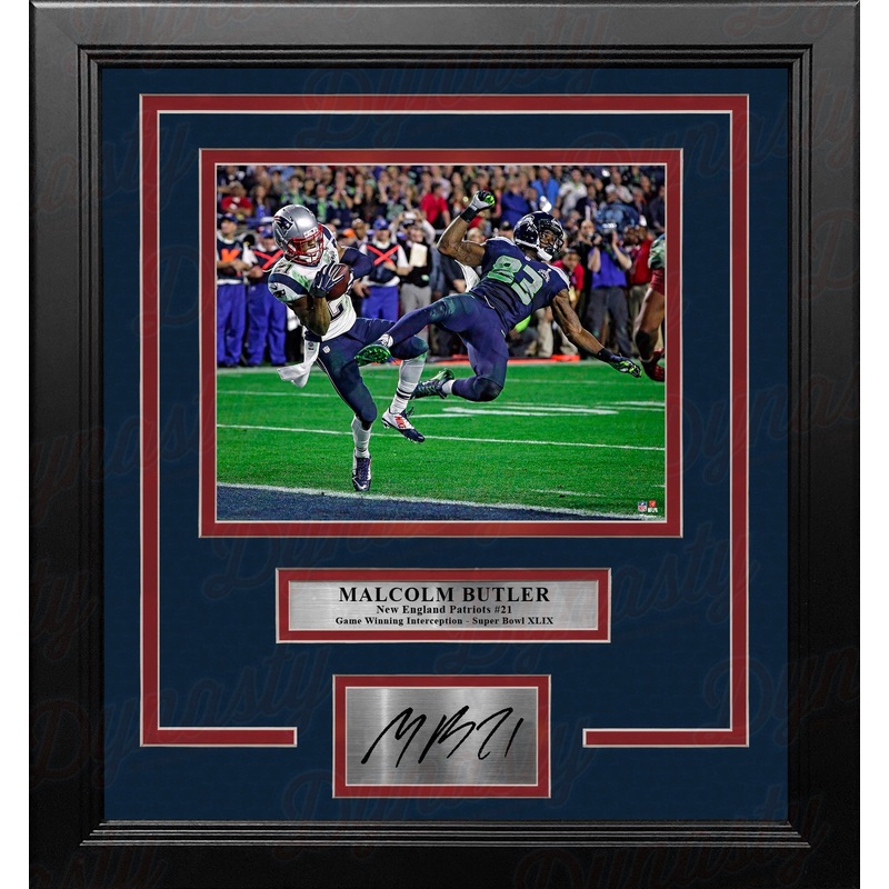 Malcolm Butler Super Bowl Interception New England Patriots 8x10 Framed Photo and Engraved Autograph