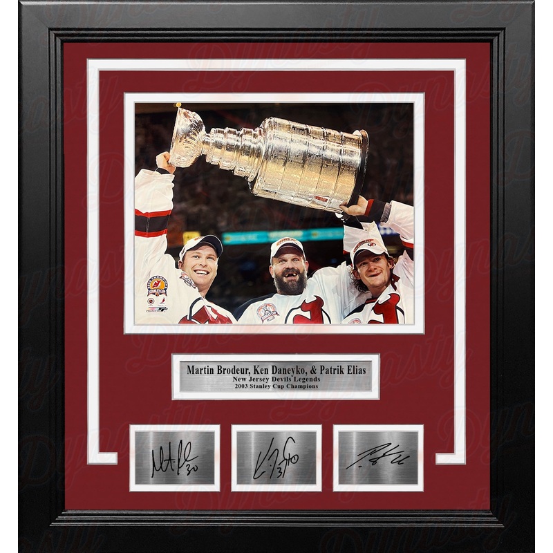 Martin Brodeur, Ken Daneyko, Patrik Elias New Jersey Devils 8x10 Framed Hockey Photo with Engraved Autographs