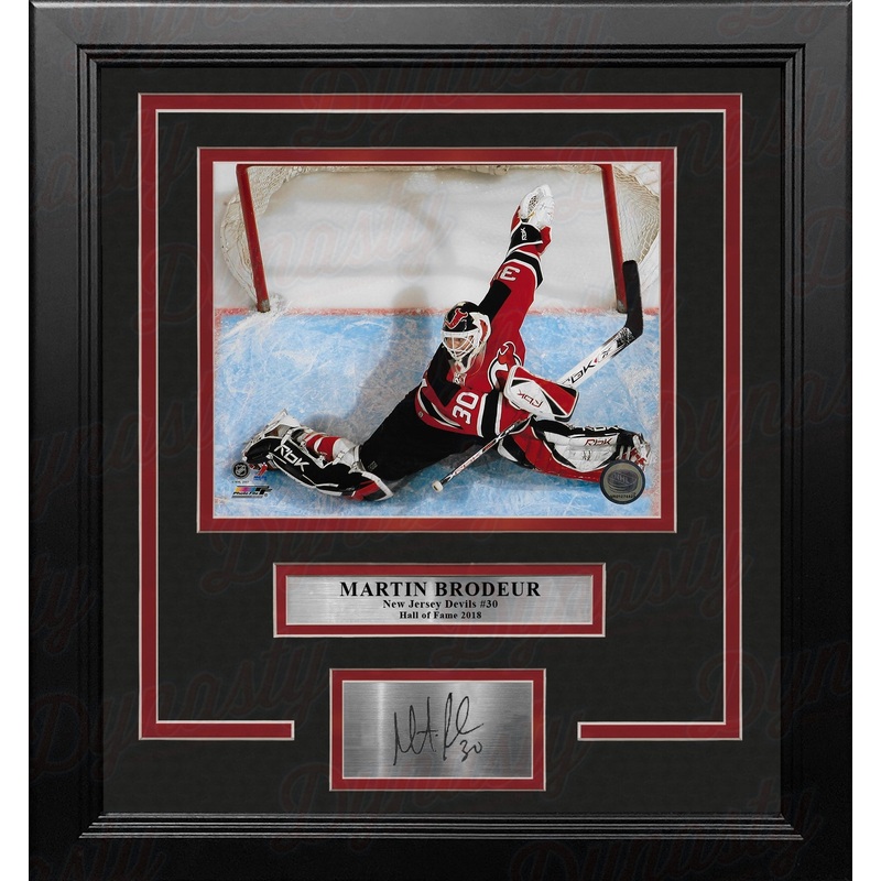 Martin Brodeur Save New Jersey Devils 8" x 10" Framed Hockey Photo with Engraved Autograph