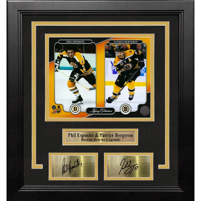 Phil Esposito & Patrice Bergeron Boston Bruins 8x10 Framed Legacy Photo with Engraved Autographs