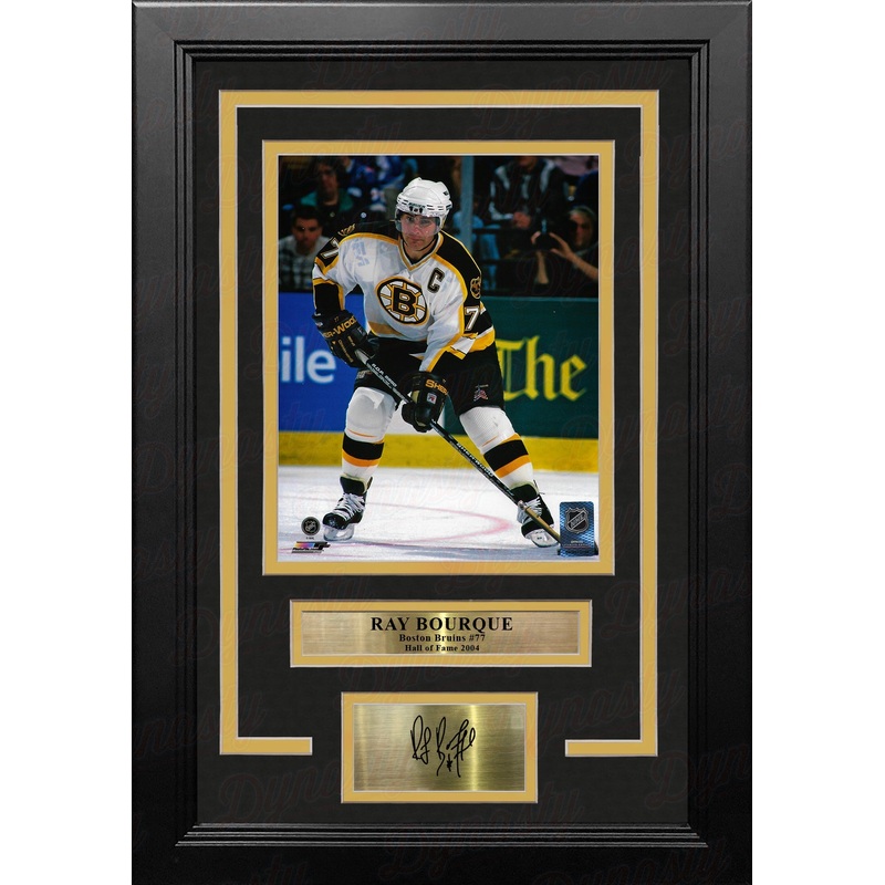Ray Bourque in White Boston Bruins 8" x 10" Framed Hockey Photo with Engraved Autograph