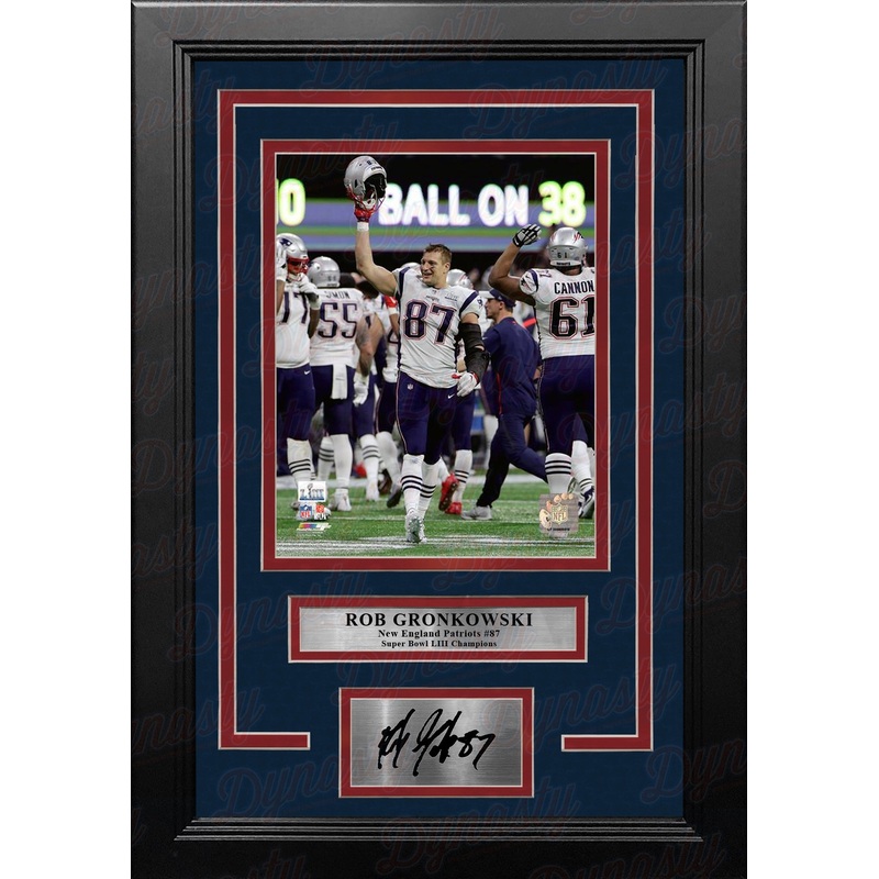 Rob Gronkowski Celebration SB LIII New England Patriots 8x10 Framed Photo with Engraved Autograph