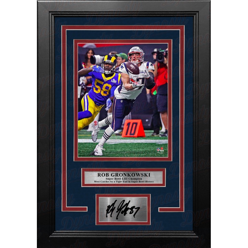 Rob Gronkowski Super Bowl LIII Catch New England Patriots 8x10 Framed Photo with Engraved Autograph