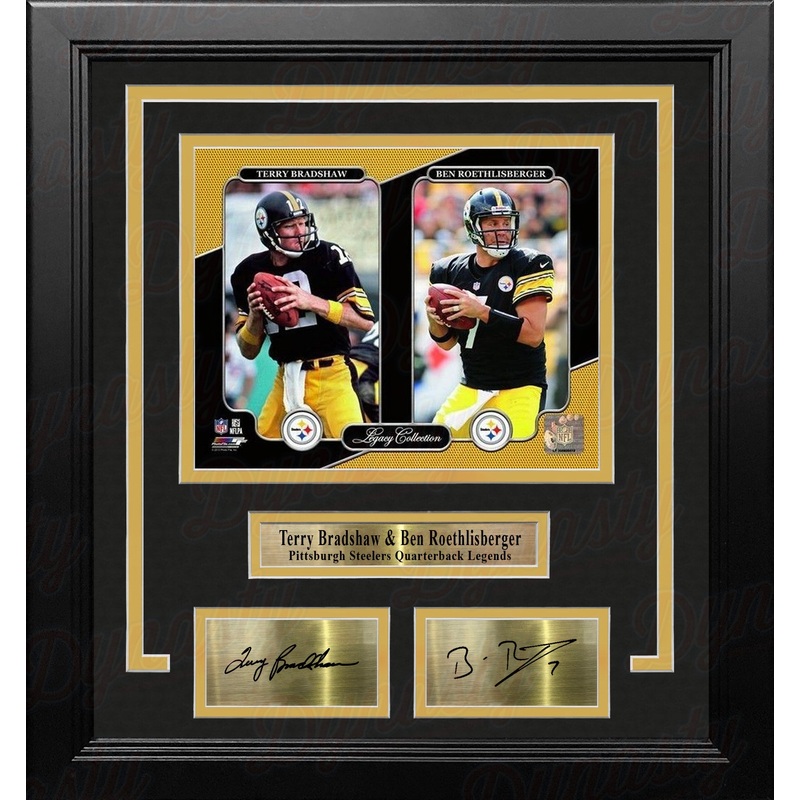 Terry Bradshaw & Ben Roethlisberger Pittsburgh Steelers 8x10 Framed Photo with Engraved Autographs