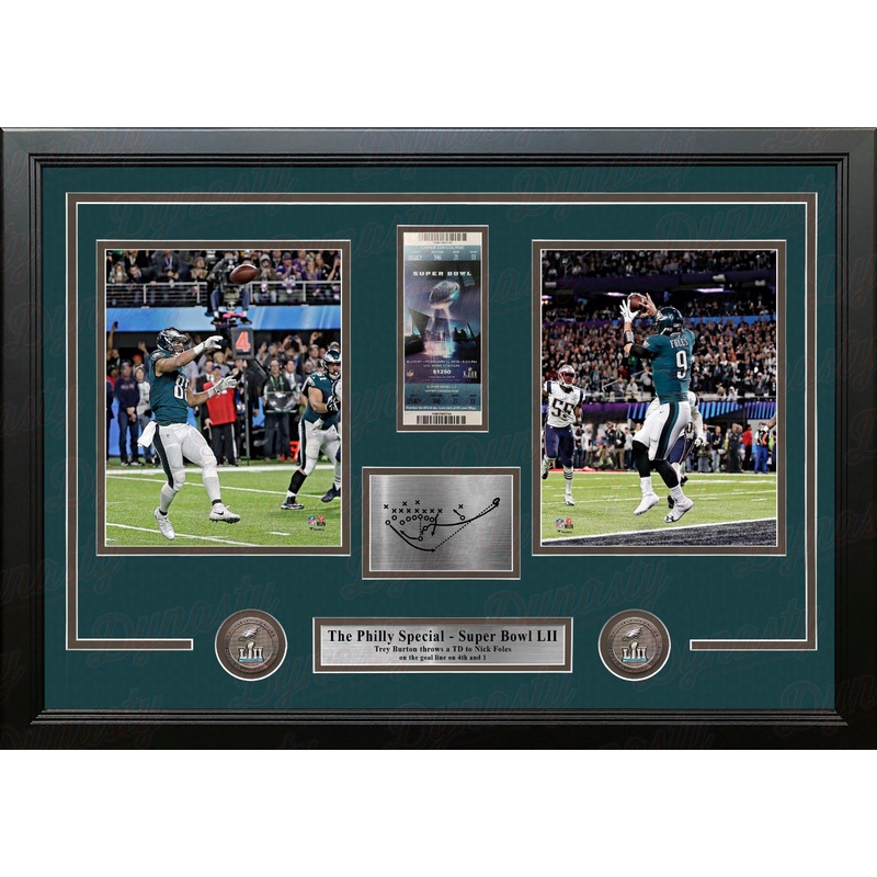 The Philly Special Eagles Super Bowl LII Collage with Engraved Play and Ticket 28x18 Framed Panorama