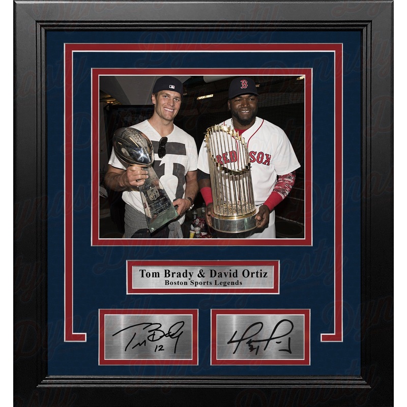 Tom Brady & David Ortiz 8" x 10" Framed Championship Trophy Photo with Engraved Autographs
