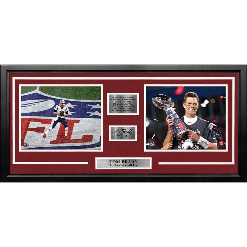 Tom Brady Greatest of All Time Framed Football Photo Collage with Career Stats & Engraved Signature