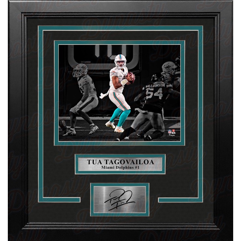 Tua Tagovailoa in Action Miami Dolphins 8x10 Framed Blackout Football Photo with Engraved Autograph