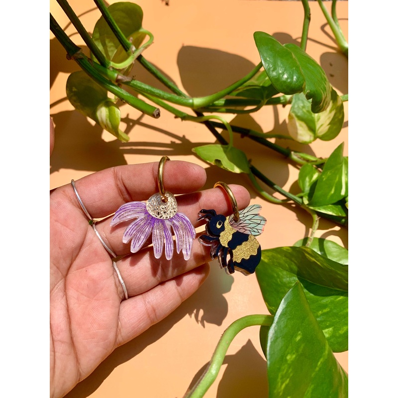 Bee and Flower Acrylic Earrings