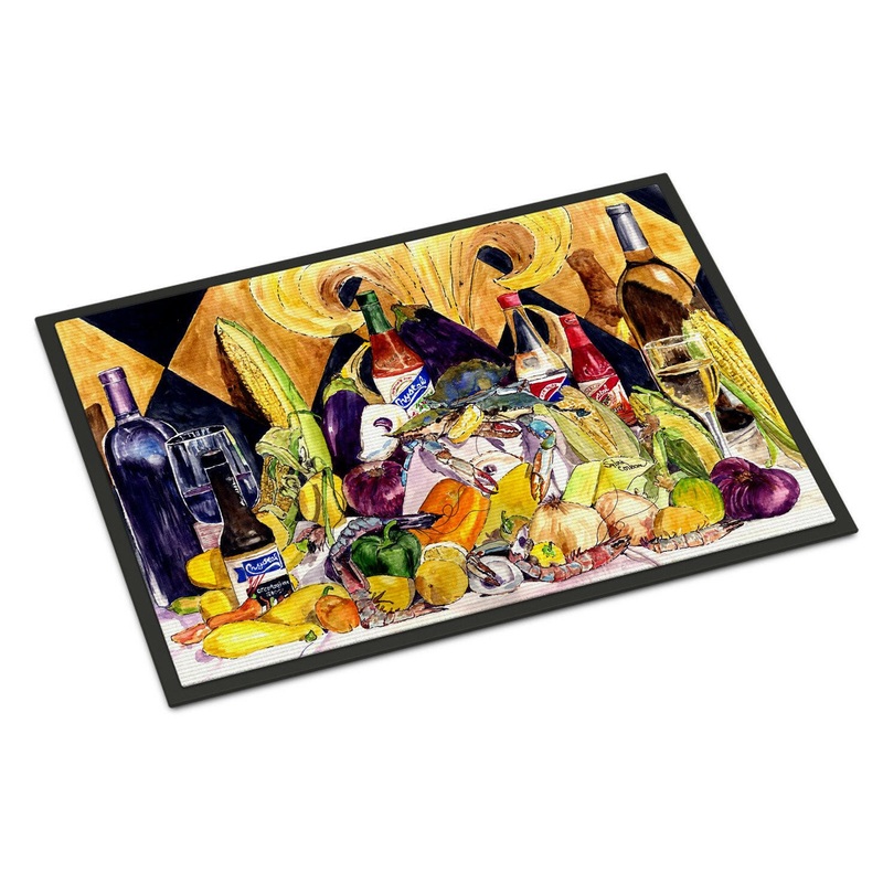Crystal Hot Sauce with Fleur De lis and Wine Doormat - 18x27 Decorative Floor Mat  Indoor/Outdoor Rug with Artistic Flair 8638MAT