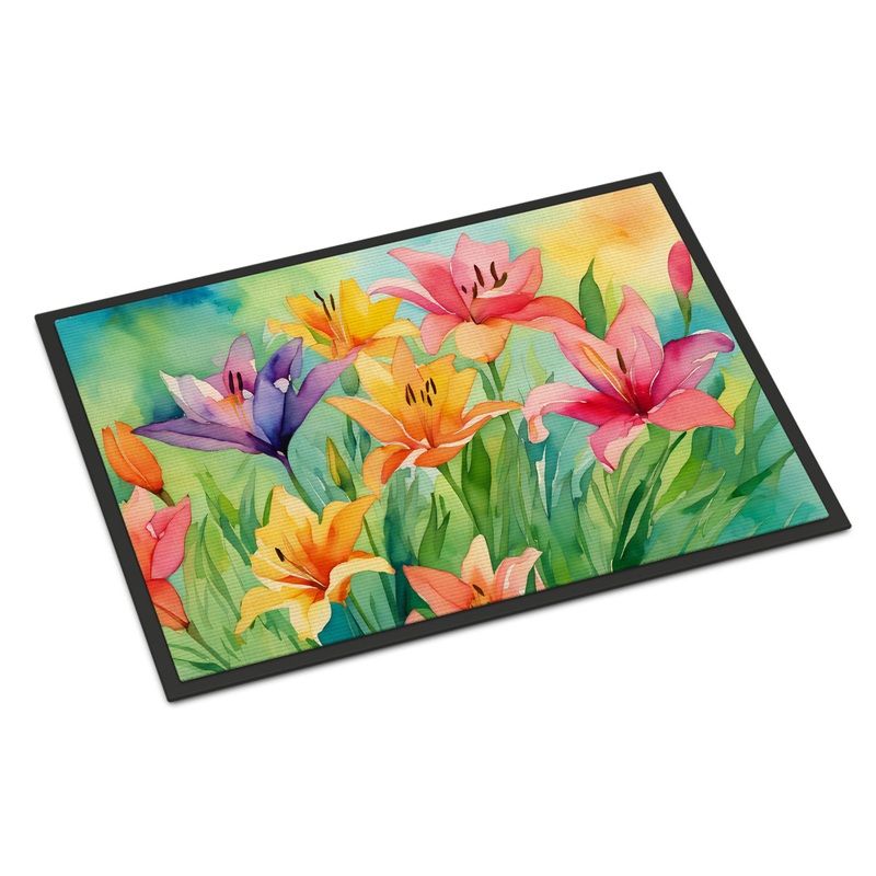 Lilies in Watercolor Doormat - 24x36 Decorative Floor Mat  Indoor/Outdoor Rug with Artistic Flair