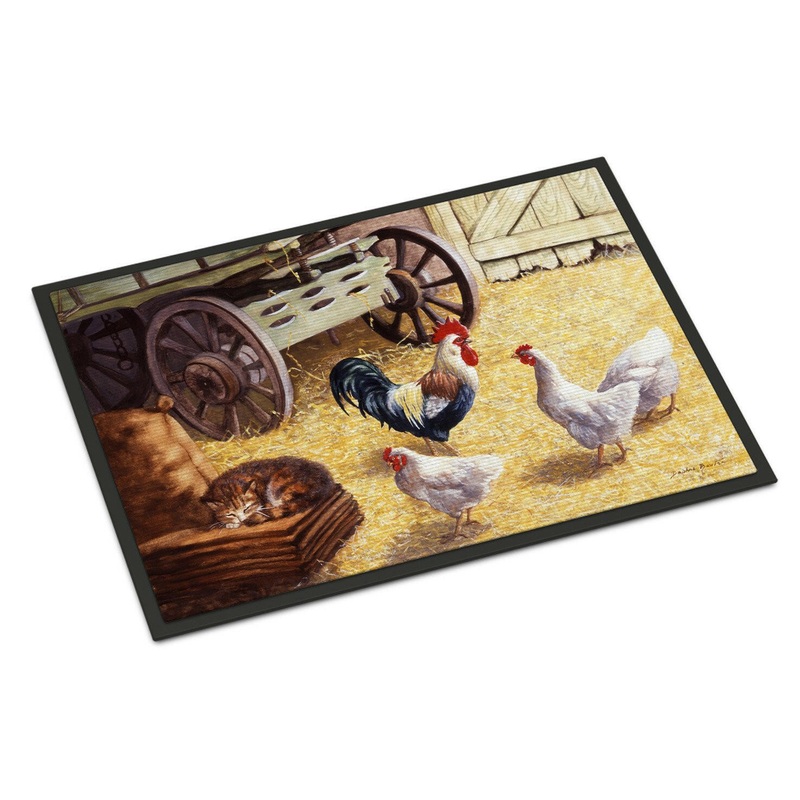 Rooster and Hens Chickens in the Barn Doormat - 24x36 Decorative Floor Mat  Indoor/Outdoor Rug with Artistic Flair BDBA0339JMAT - Large 24x36  Indoor/Outdoor Floor Mats with Artistic Flair