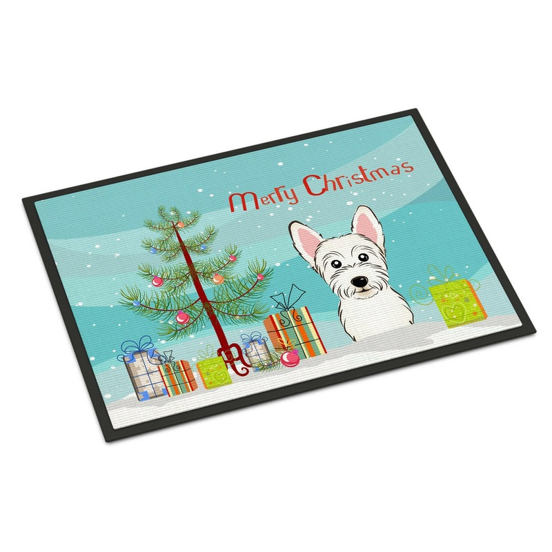 Christmas Tree and Westie Doormat - 18x27 Decorative Floor Mat  Indoor/Outdoor Rug with Artistic Flair BB1598MAT